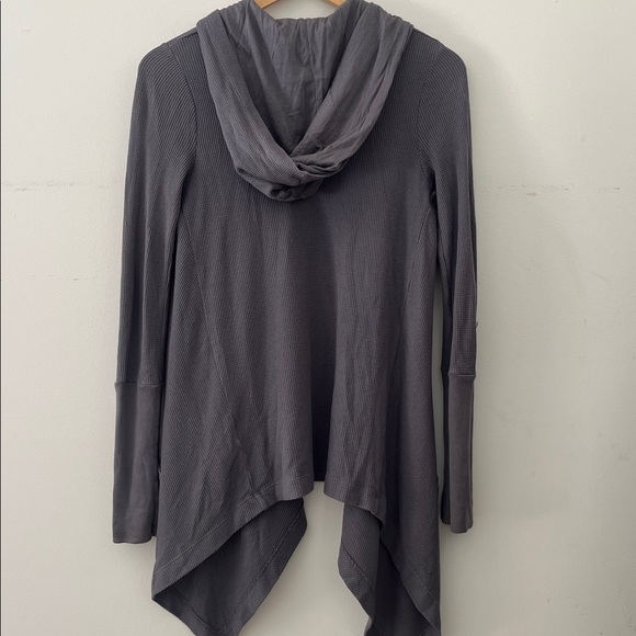 Splendid Charcoal Knit open cardigan Hoodie waffle with pockets sz XS oversized - Picture 4 of 7